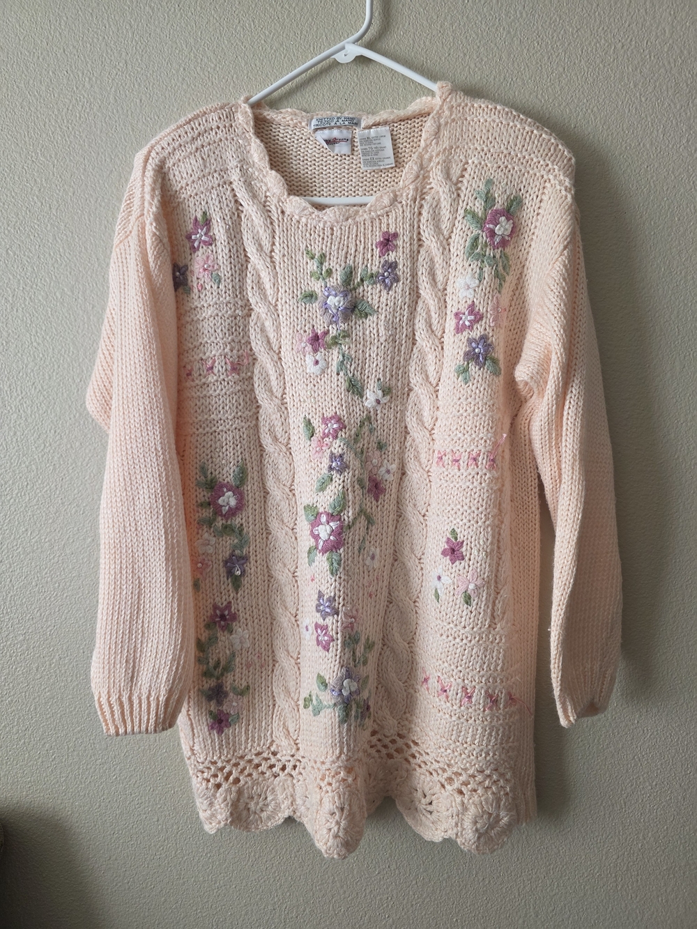 Brooks Peach Floral Cable-Front Scoop Neck Sweater